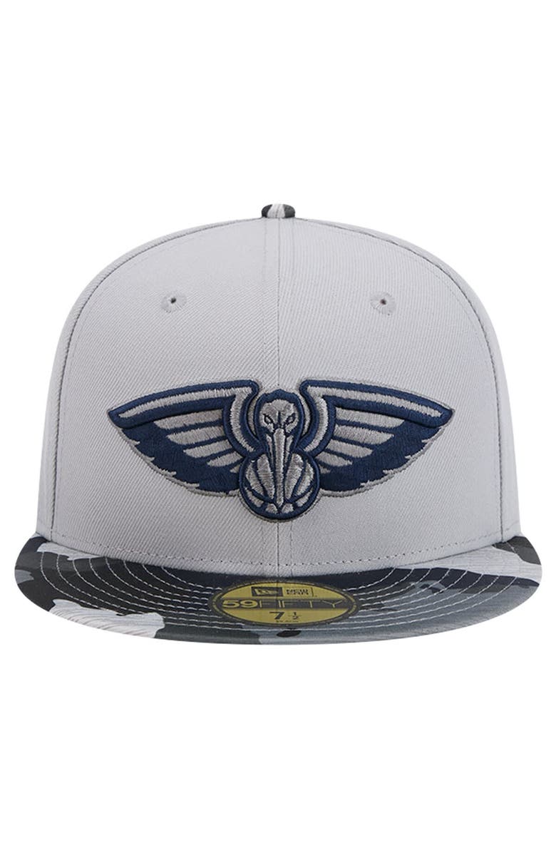 New Era Men's New Era Gray New Orleans Pelicans Active Color Camo Visor 59FIFTY Fitted Hat, Alternate, color, Gray