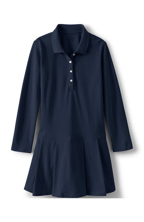 LANDS' END LANDS' END GIRLS LONG SLEEVE MESH PLEATED POLO DRESS 