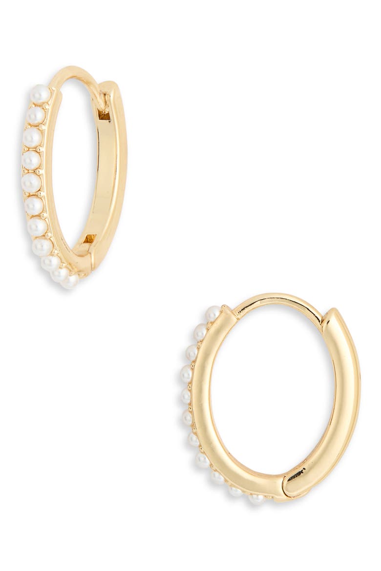 Huggie Hoop Earrings, Main, color, WHITE- GOLD