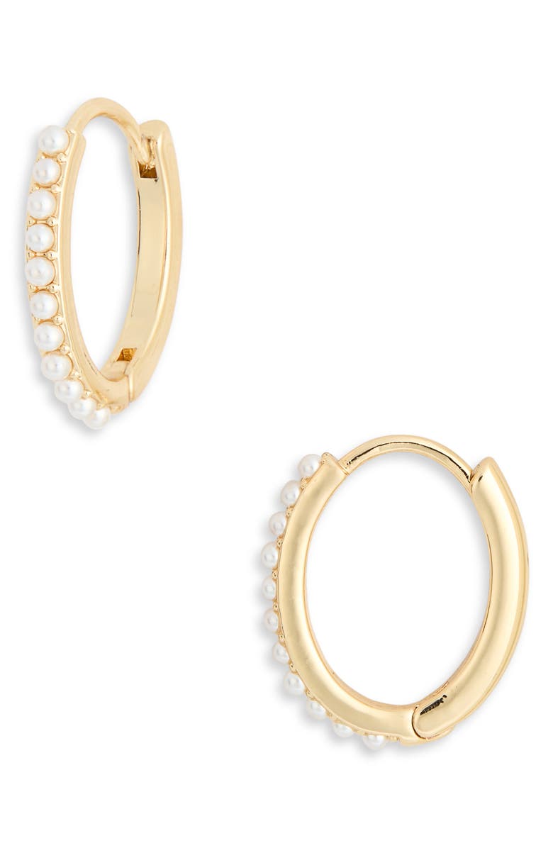 NORDSTROM RACK Huggie Hoop Earrings, Main, color, White- Gold