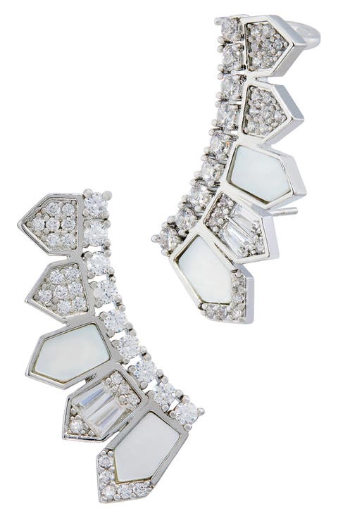 Mother of Pearl & Cubic Zirconia Crawler Earrings