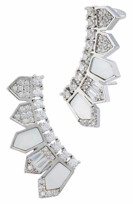 Mother of Pearl & Cubic Zirconia Crawler Earrings