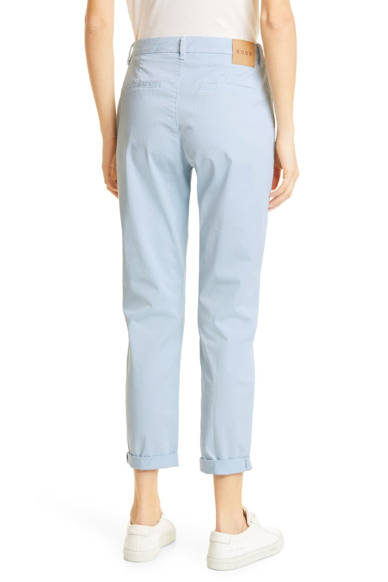 Tachini Flat Front Crop Stretch Cotton Chino Pants, Alternate, color, BLUE DUST