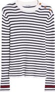 Max Mara Lari Button Detail Stripe Virgin Wool Rib Sweater