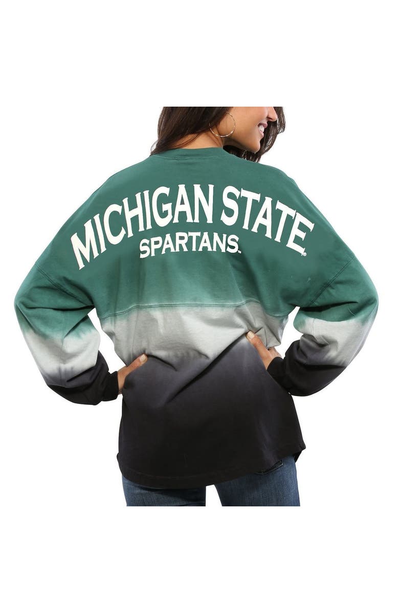 SPIRIT JERSEY Women's Green Michigan State Spartans Ombre Long Sleeve Dip-Dyed Spirit Jersey, Main, color, Green