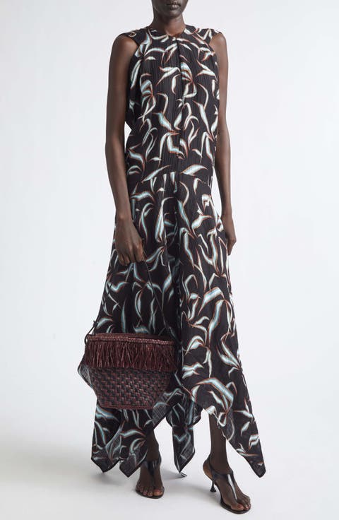 Sybella Handkerchief Hem Linen & Silk Metalassé Midi Dress