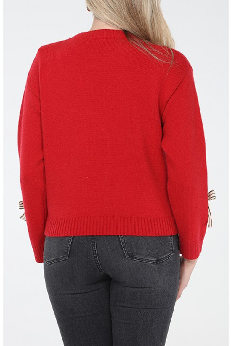 Bow Crewneck Sweater, Alternate, color, RED