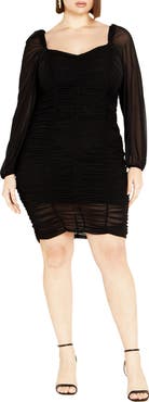 City Chic Londyn Ruched Long Sleeve Body-Con Dress