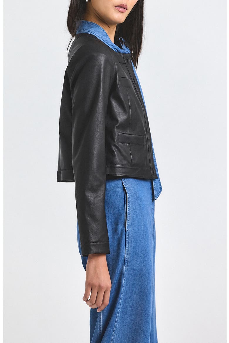 Penny Crop Stretch Leather Jacket, Alternate, color, BLACK