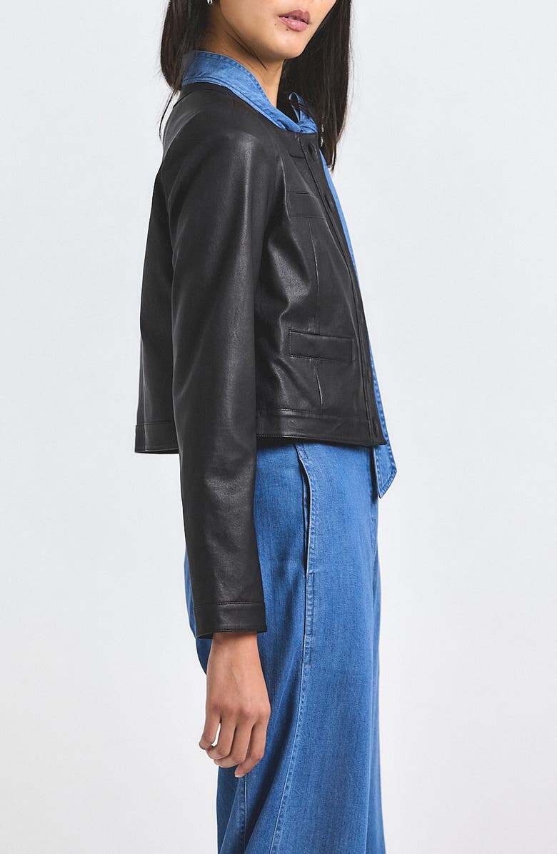 Derek Lam 10 Crosby Penny Crop Stretch Leather Jacket, Alternate, color, Black