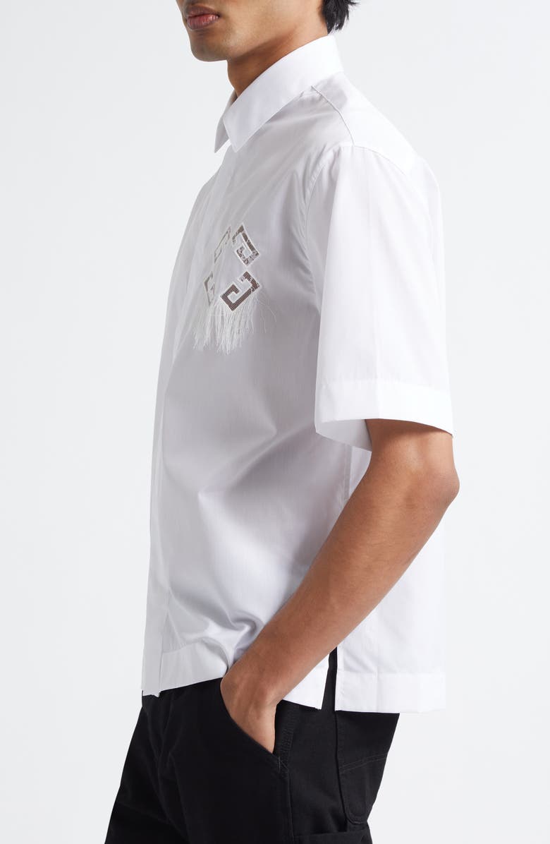 Givenchy Dripping Cutout Logo Short Sleeve Cotton Button-Up Shirt, Alternate, color, White