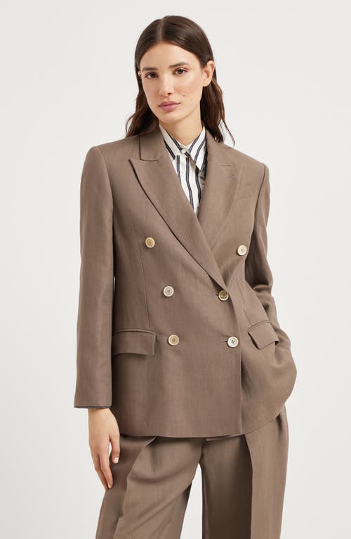 Shop Brunello Cucinelli Twill Blazer With Monili In Cocoa