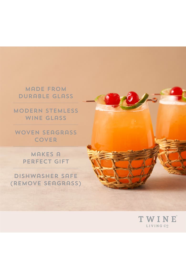 Island Stemless Wine Glasses Set of 2, Alternate, color, Beige