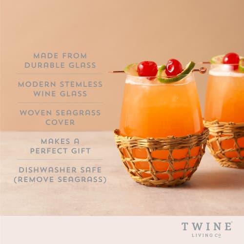 Twine Island Stemless Wine Glasses Set Of 2 In Beige