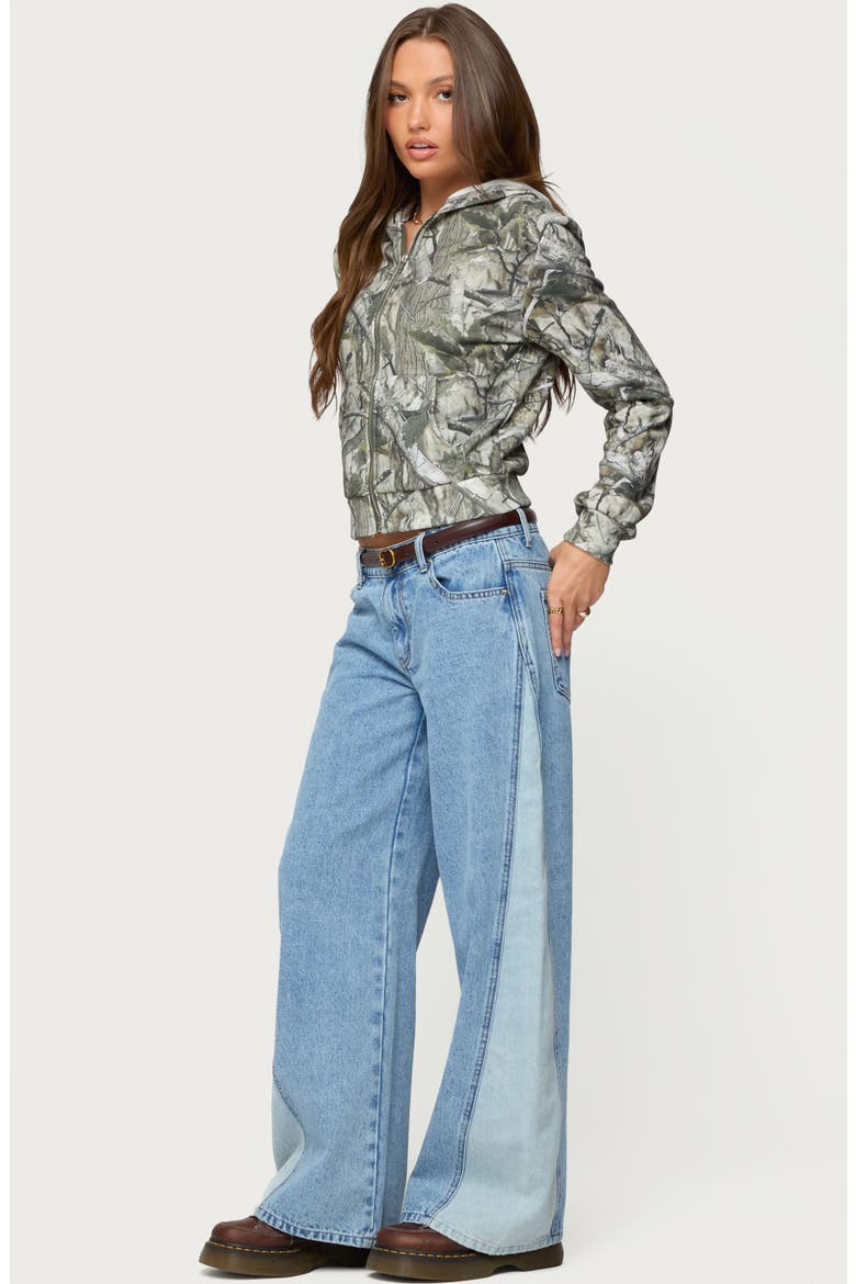 Genna Contrast Panel Low Rise Wide Leg Jeans, Alternate, color, BLUE-WASHED