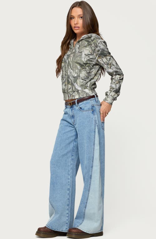 Edikted Genna Contrast Panel Low Rise Wide Leg Jeans In Blue