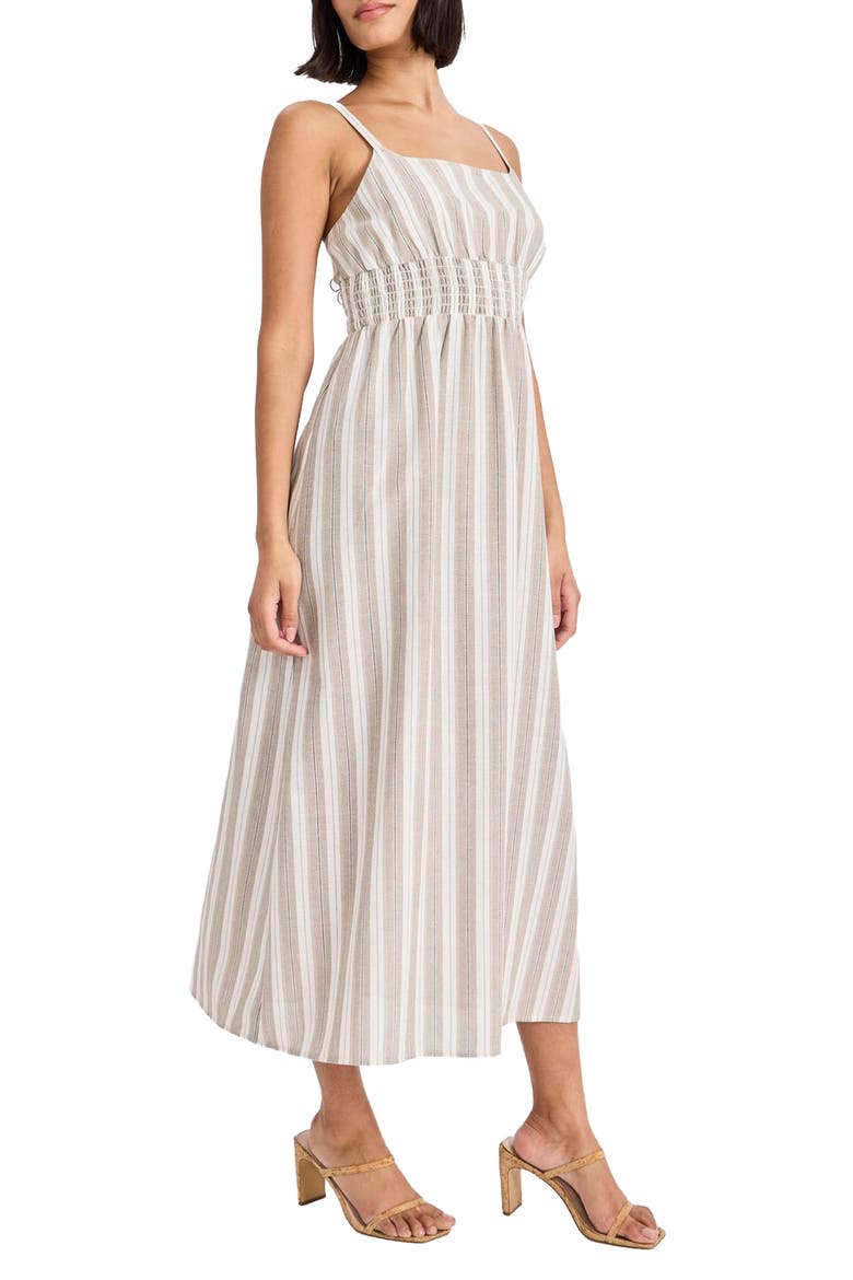 Stripe Square Neck Midi Dress, Alternate, color, TAN COMBO