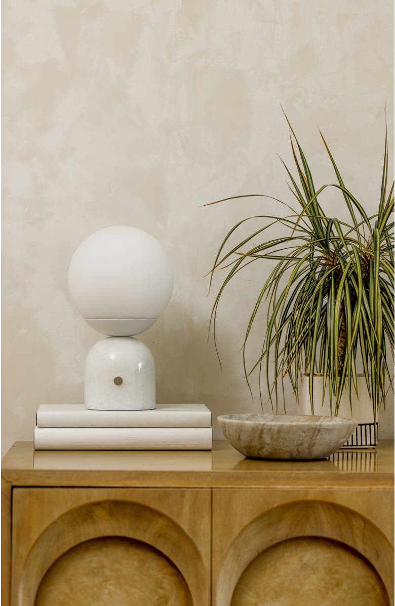 Brightech Mila 9.85" Marble LED Bedside Table Lamp with Built-In 3-Way Dimmer, Alternate, color, White