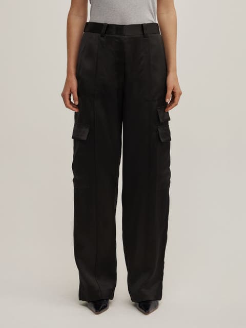 Satin High Rise Cargo Trousers