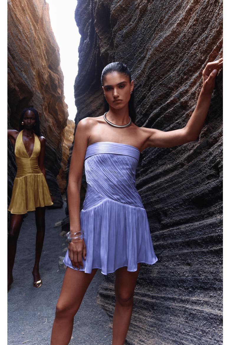 Yalena Crystal Organza Strapless Mini Dress, Alternate, color, Lavender