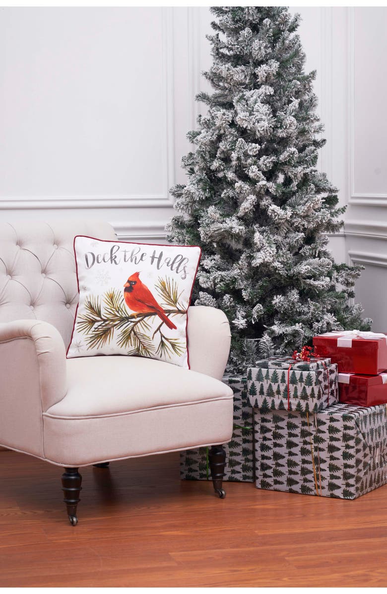 C&F Home Deck The Halls Cardinal Christmas Printed Throw Pillow, 18" x 18", Alternate, color, Red