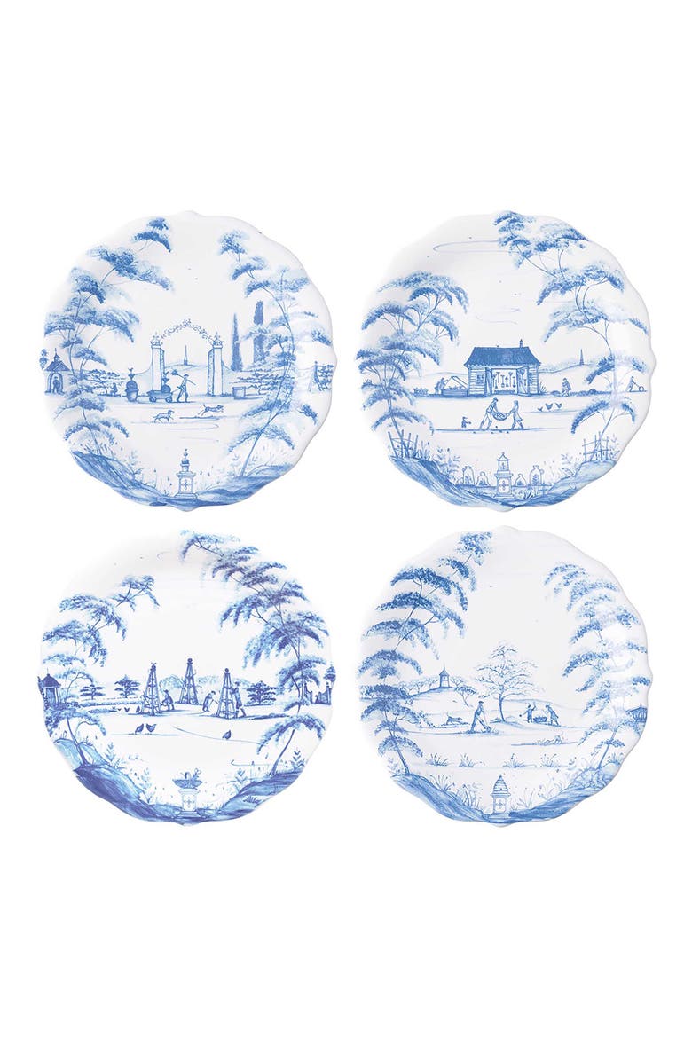 Country Estate Set of 4 Party Plates, Main, color, DELFT BLUE
