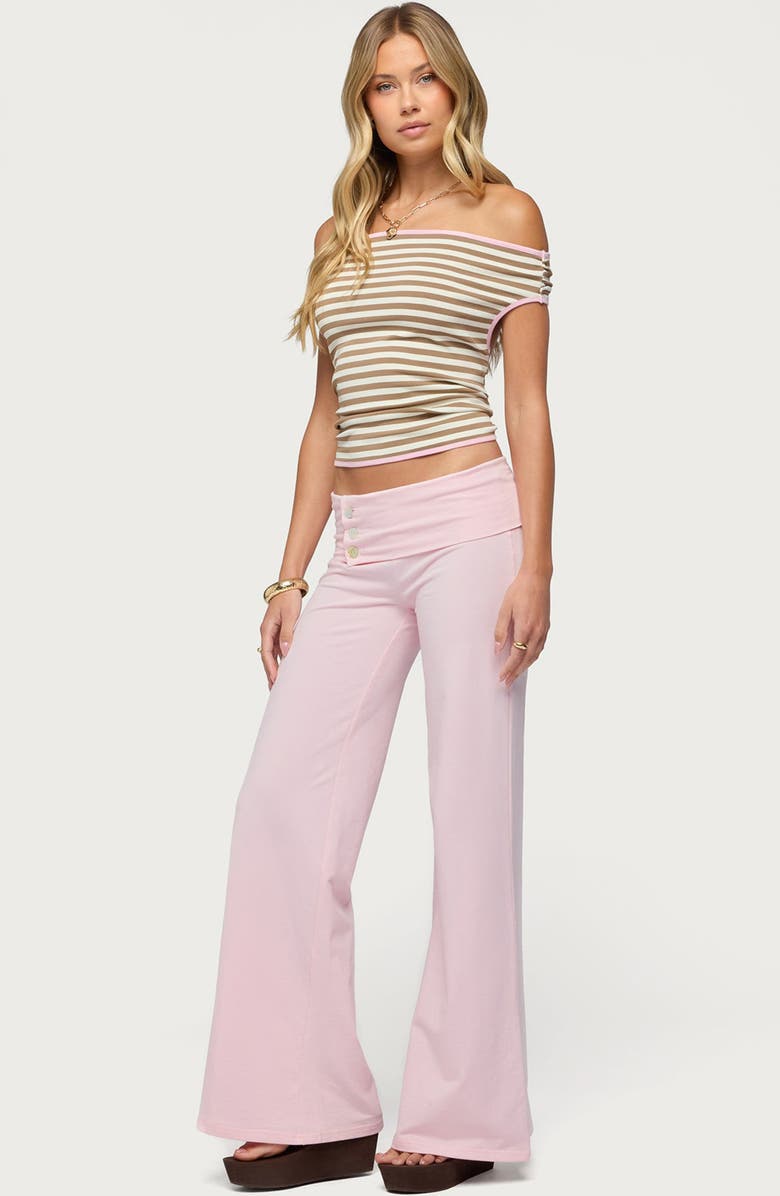 EDIKTED Poppy Wide Leg Button Foldover Pants, Alternate, color, Pink