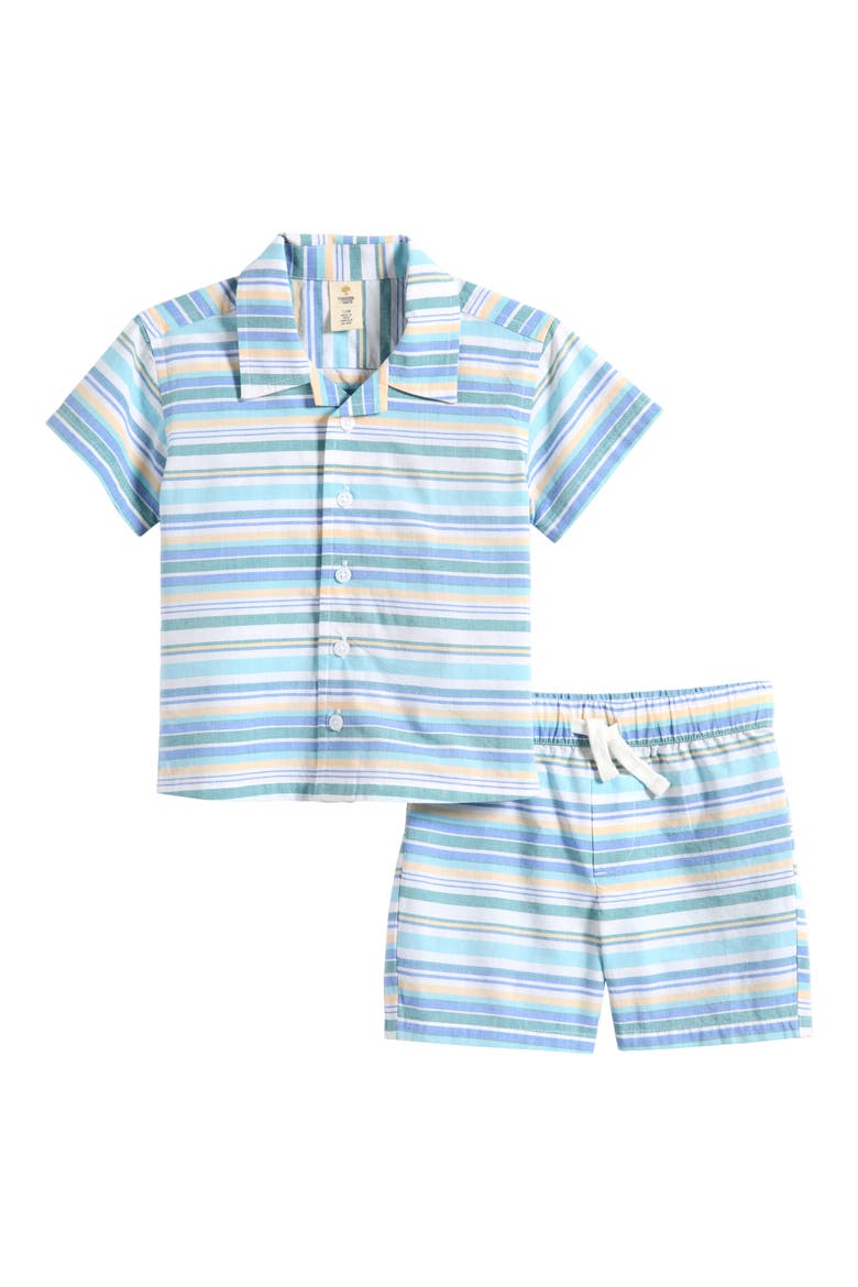 Patterned Cotton Camp Shirt & Drawstring Shorts Set, Main, color, WHITE AMALFI STRIPE