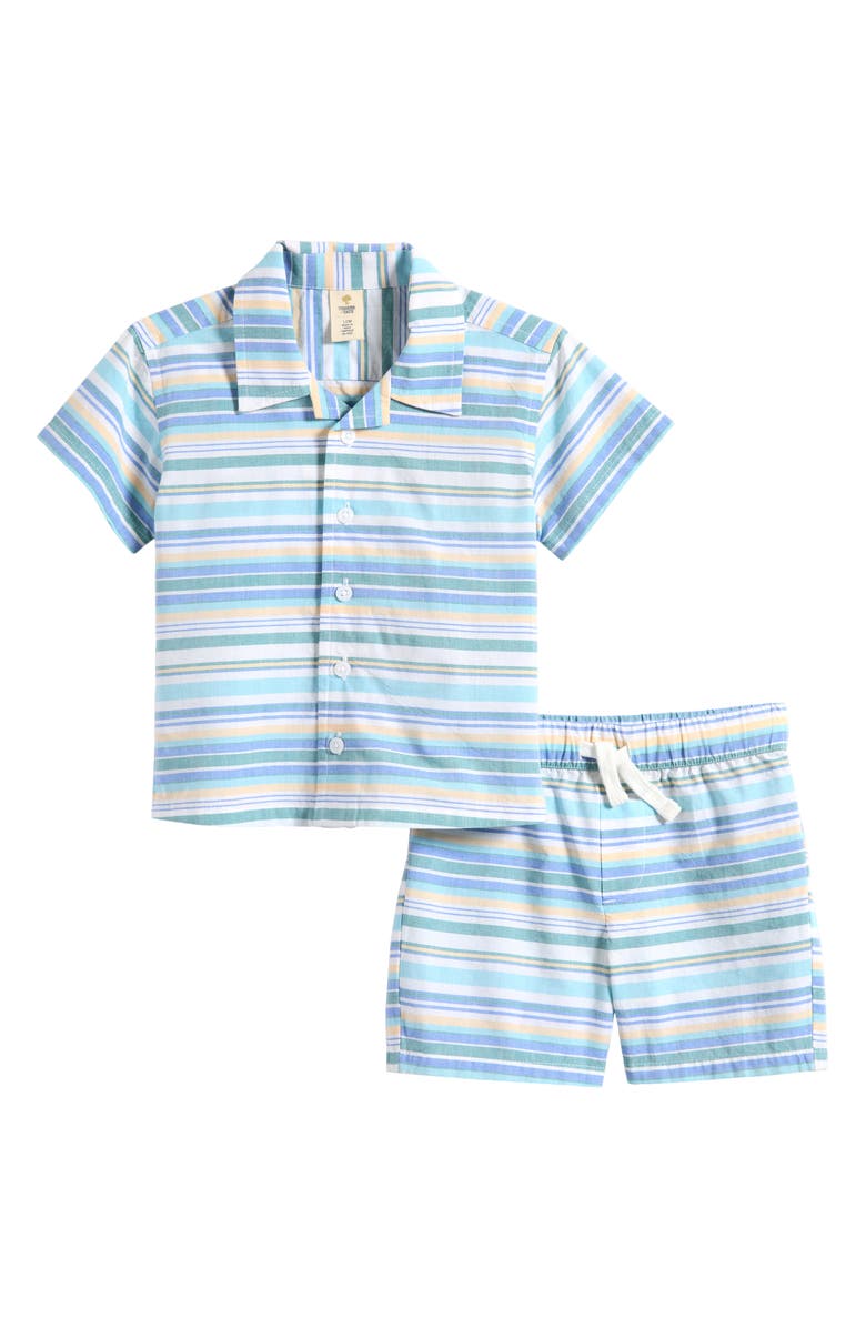 Tucker + Tate Patterned Cotton Camp Shirt & Drawstring Shorts Set, Main, color, White Amalfi Stripe