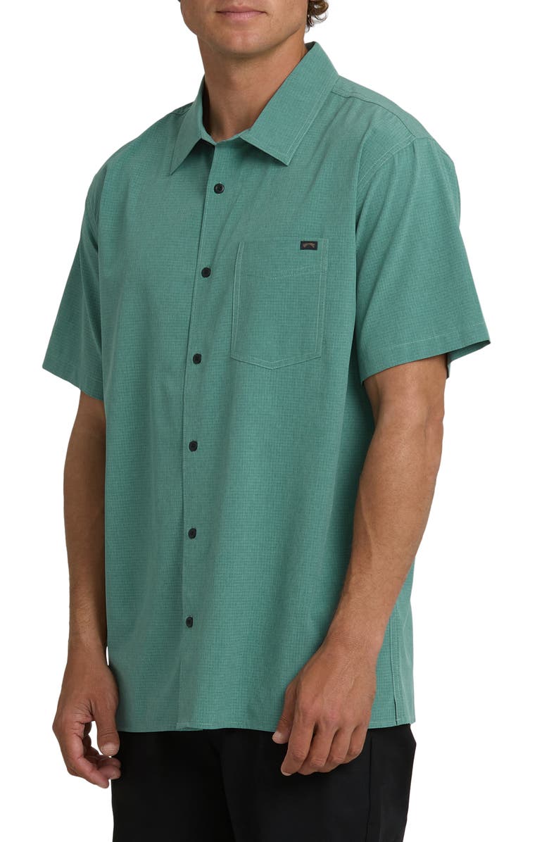 Billabong Surftrek Print Short Sleeve Button-Up Shirt, Alternate, color, Sea Green
