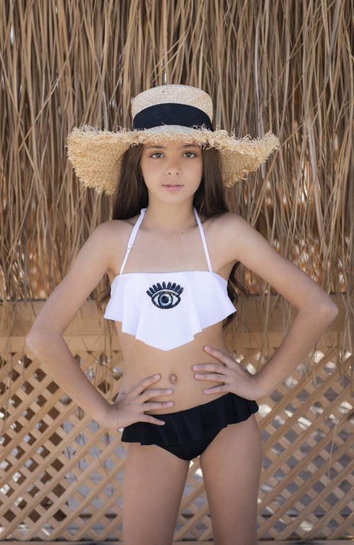 Nessi Byrd Evil Eye Bandeau Ruffle Two Piece Bikini,toddler-little Kid & Big Kid In White