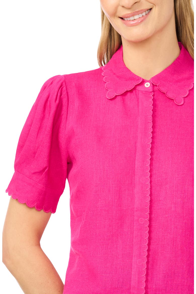 Scallop Detail Button-Up Shirt, Alternate, color, MAGENTA