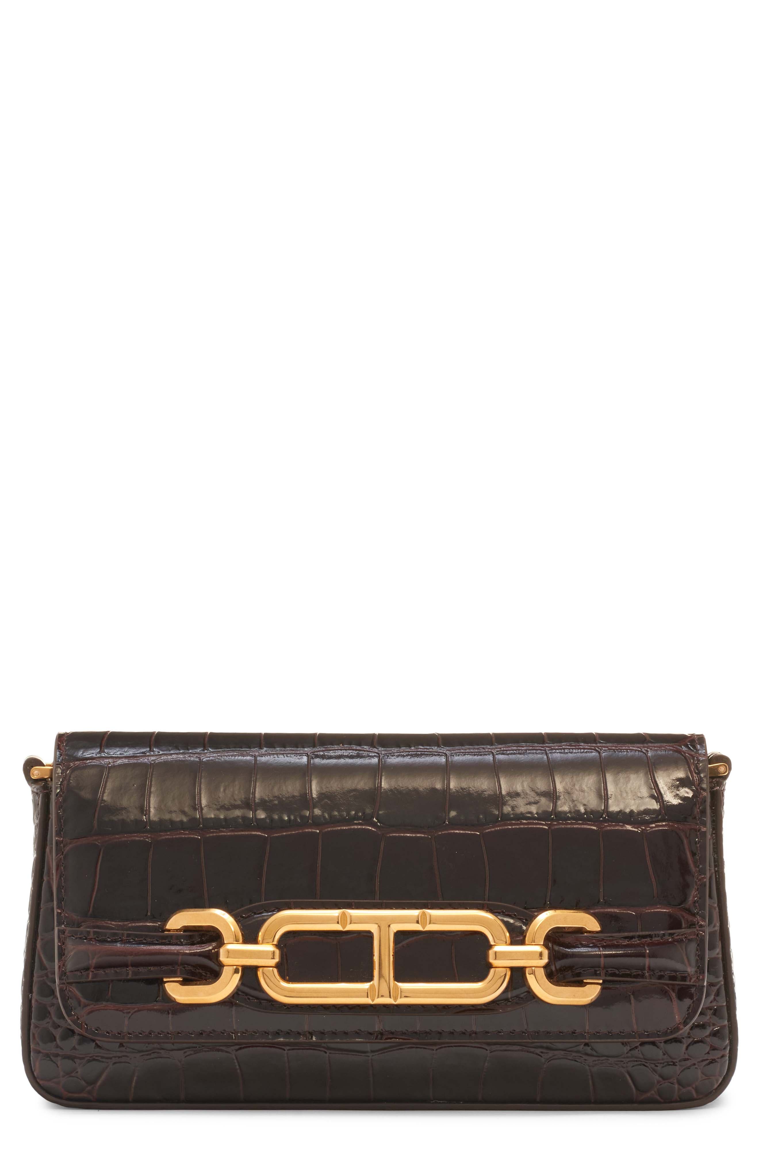 TOM FORD Mini Croc Embossed Leather Shoulder Bag, Main, color, 