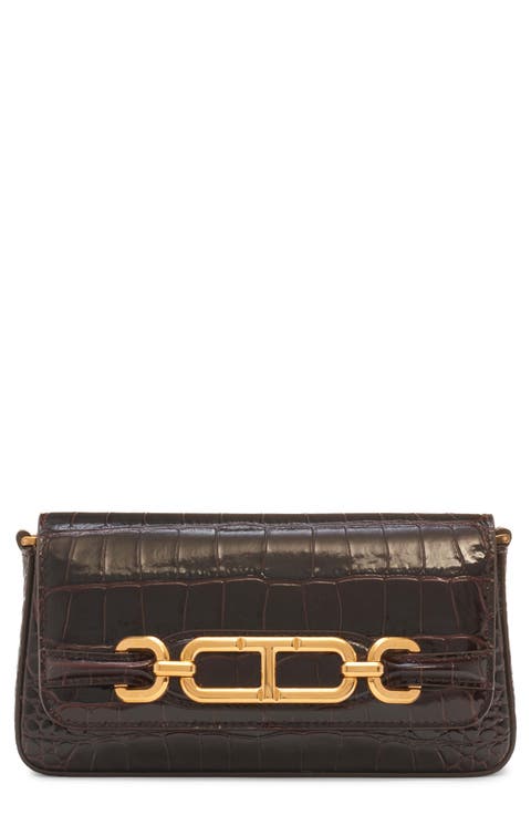 Mini Croc Embossed Leather Shoulder Bag