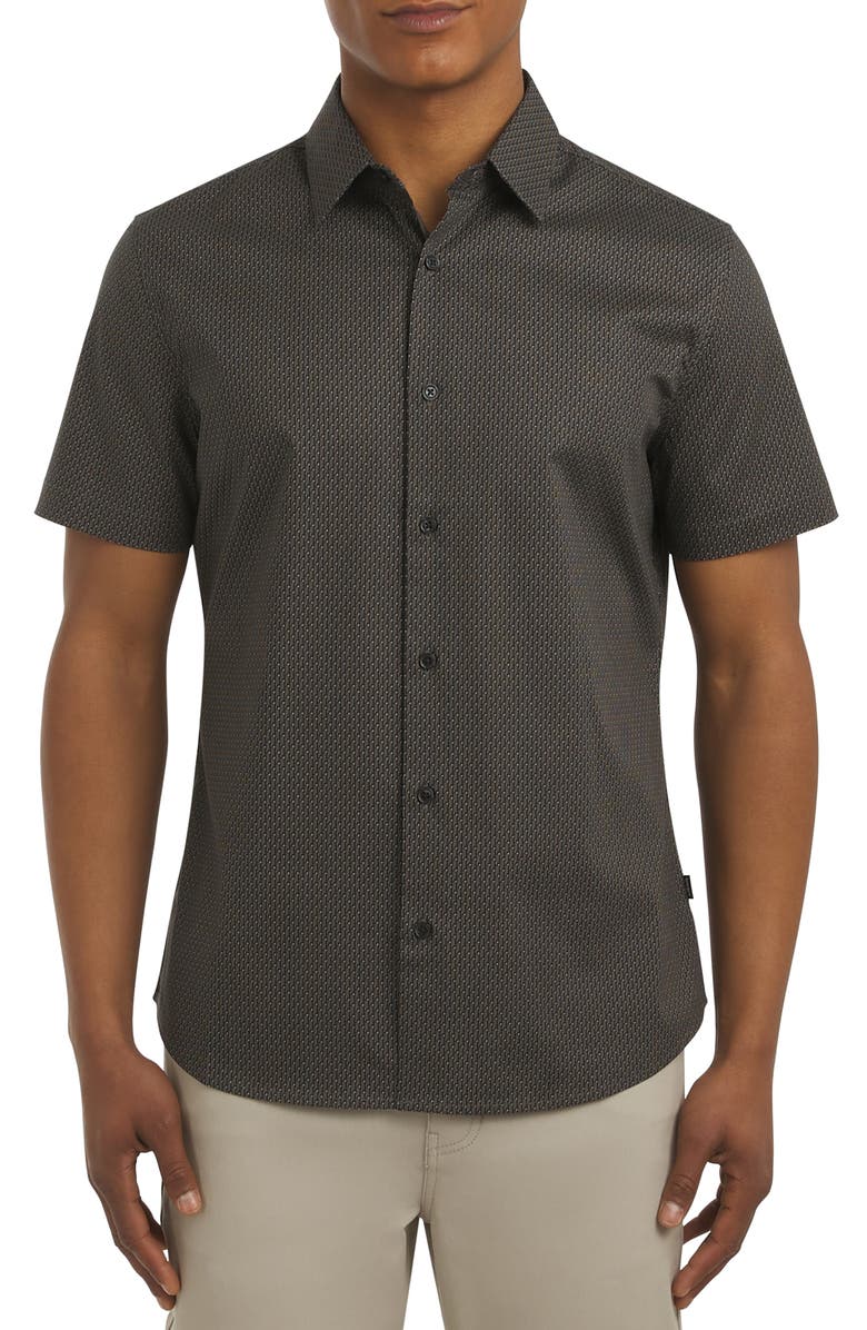 DKNY SPORTSWEAR Campbell Short Sleeve Stretch Cotton Button-Up Shirt, Main, color, Black