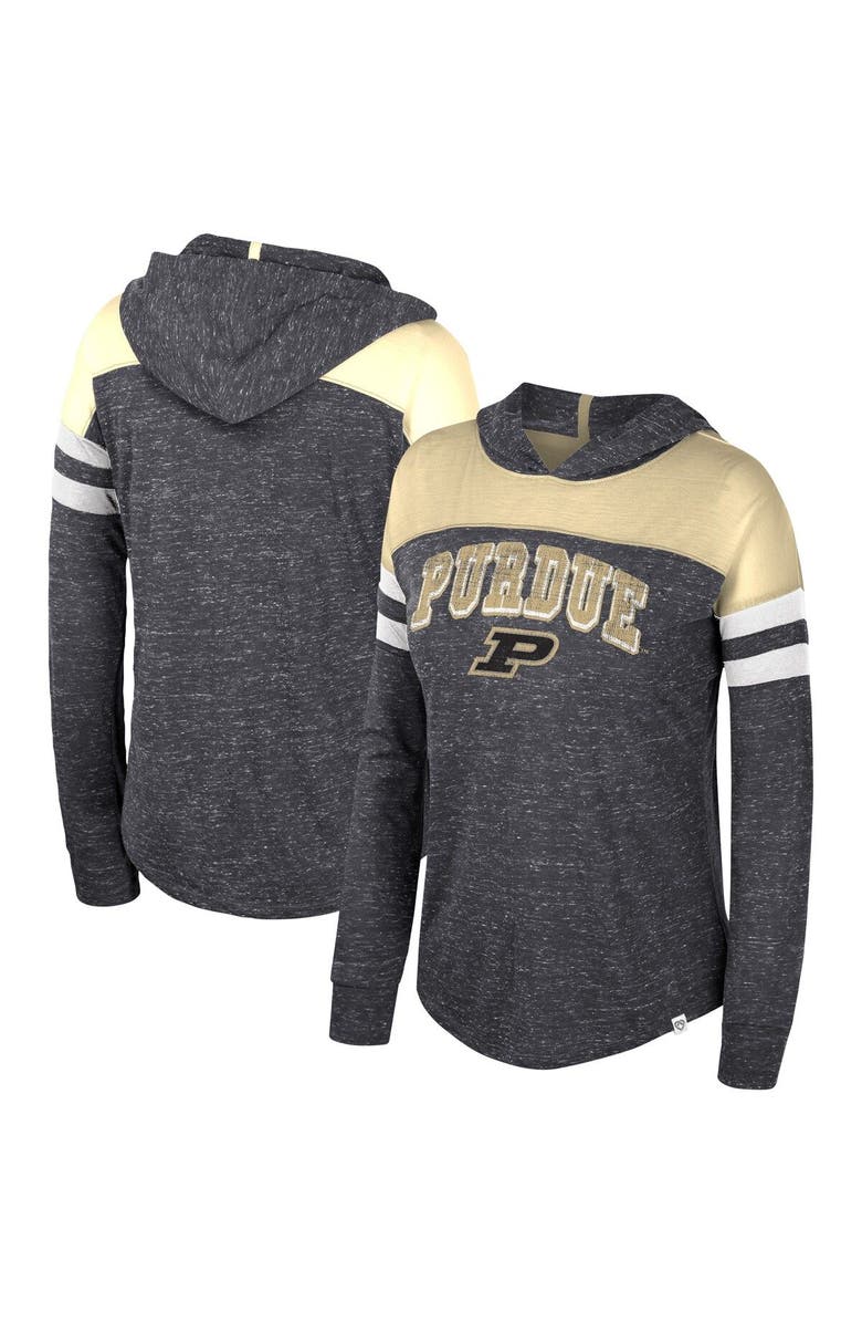COLOSSEUM Women's Colosseum Black Purdue Boilermakers Speckled Color Block Long Sleeve Hooded T-Shirt, Main, color, 