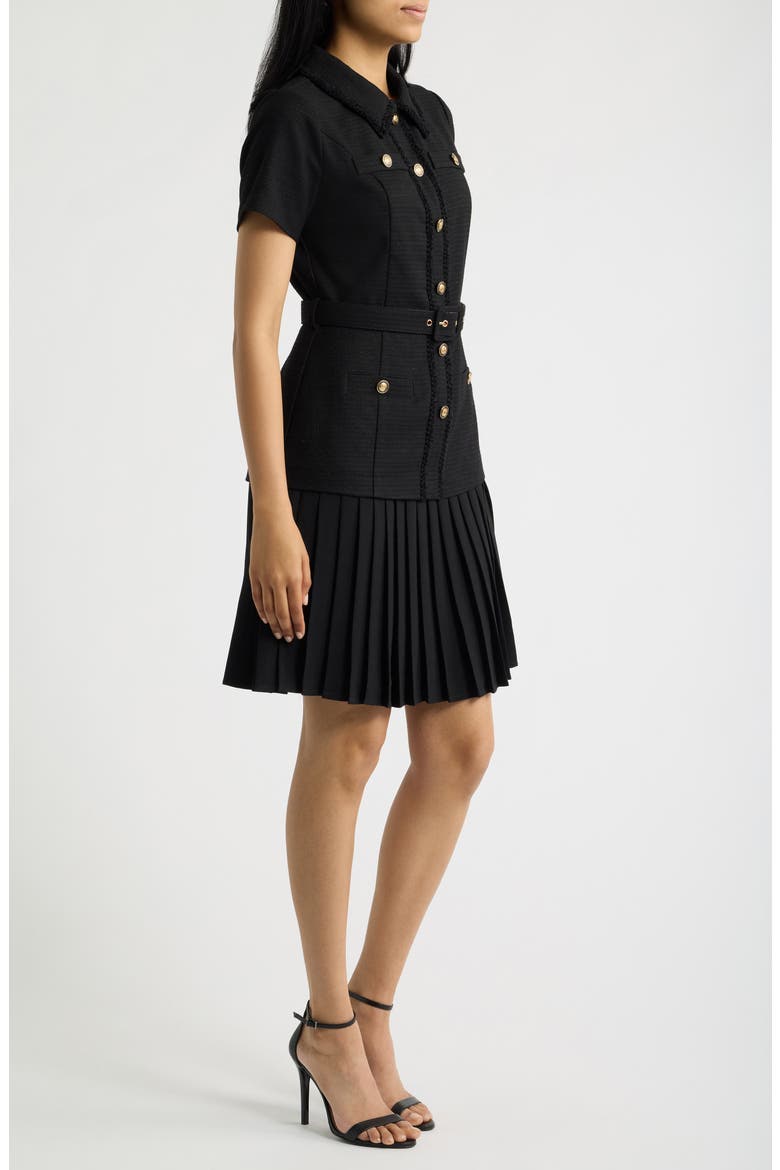 Mixed Media Shirtdress, Alternate, color, BLACK
