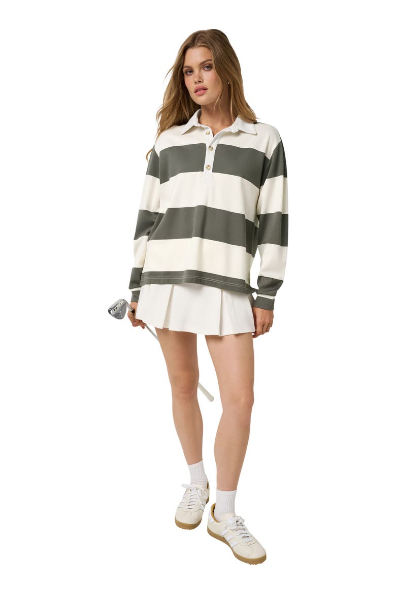 Striped Performance Rugby Polo, Alternate, color, OLIVE SMOKE STRIPE