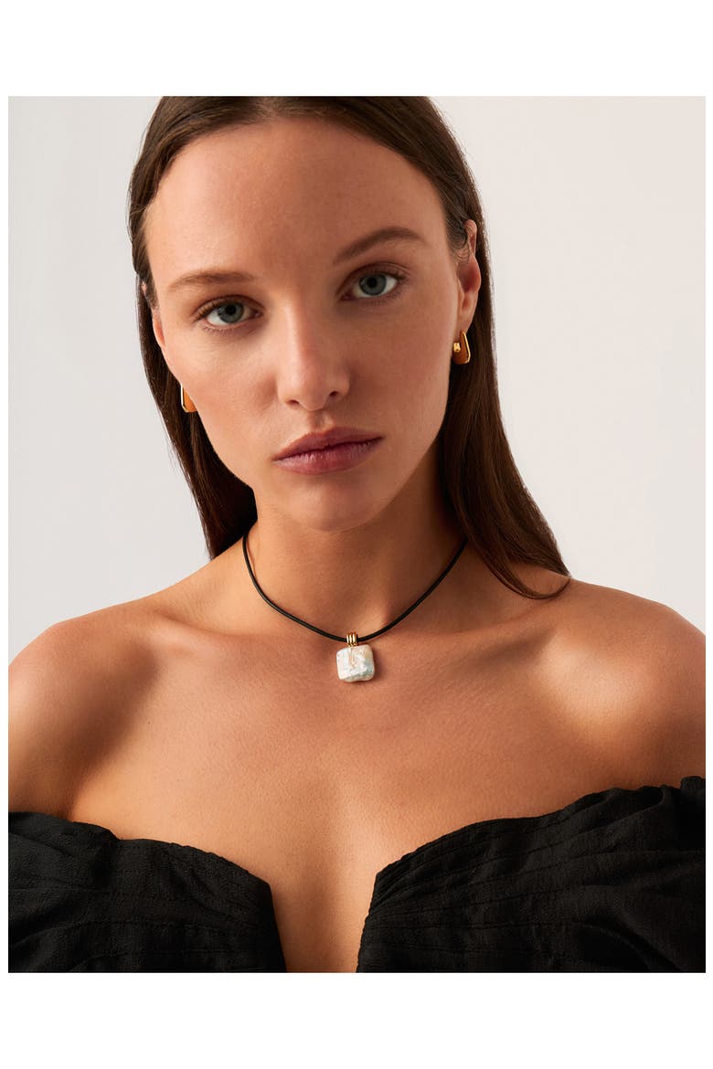 Square Freshwater Pearl Pendant Necklace, Alternate, color, GOLD