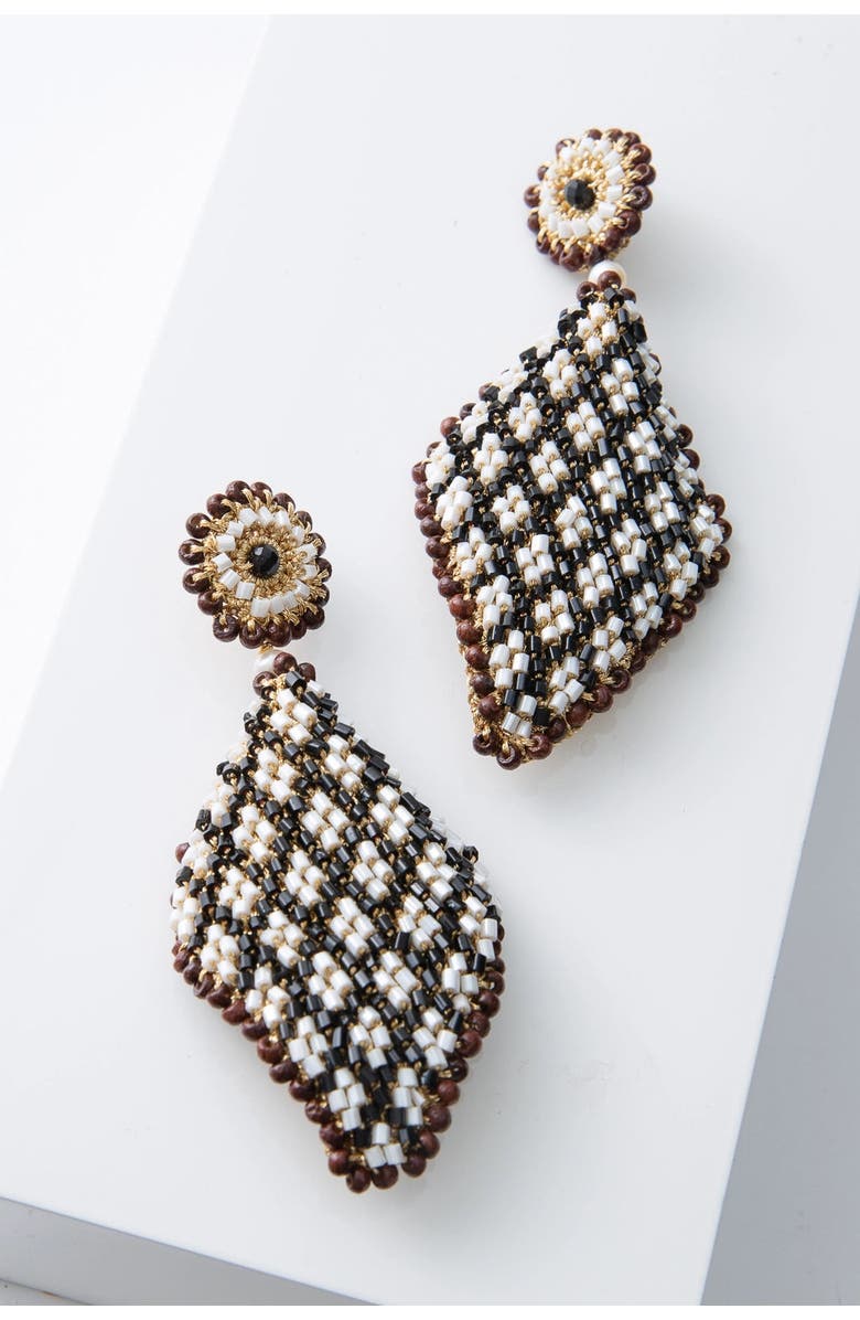 Noonday Collection Beaded Gingham Earrings, Main, color, Black