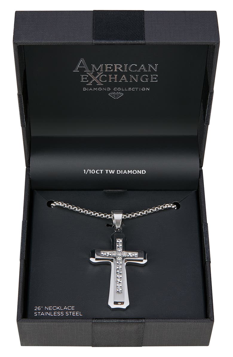 AMERICAN EXCHANGE English Laundry Stainless Steel Diamond Cross Pendant Necklace - 0.10 ctw, Alternate, color,