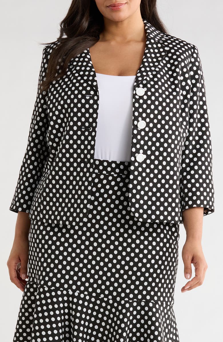 KASPER Dot Three Button Jacket, Main, color, Black/ Lily White