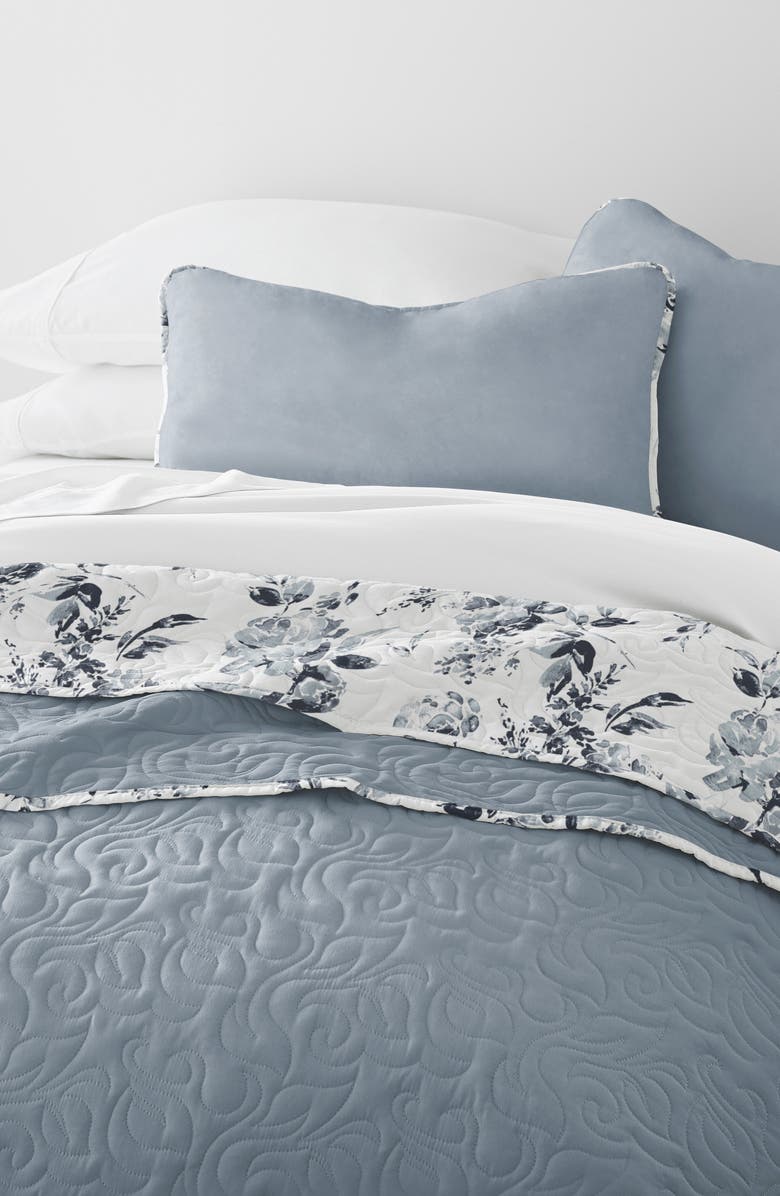 HOMESPUN Pattern Reversible Quilt & Sham Set, Alternate, color, Light Blue