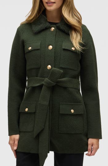 Nvlt Military Pocket Belted Sweater Coat In Green