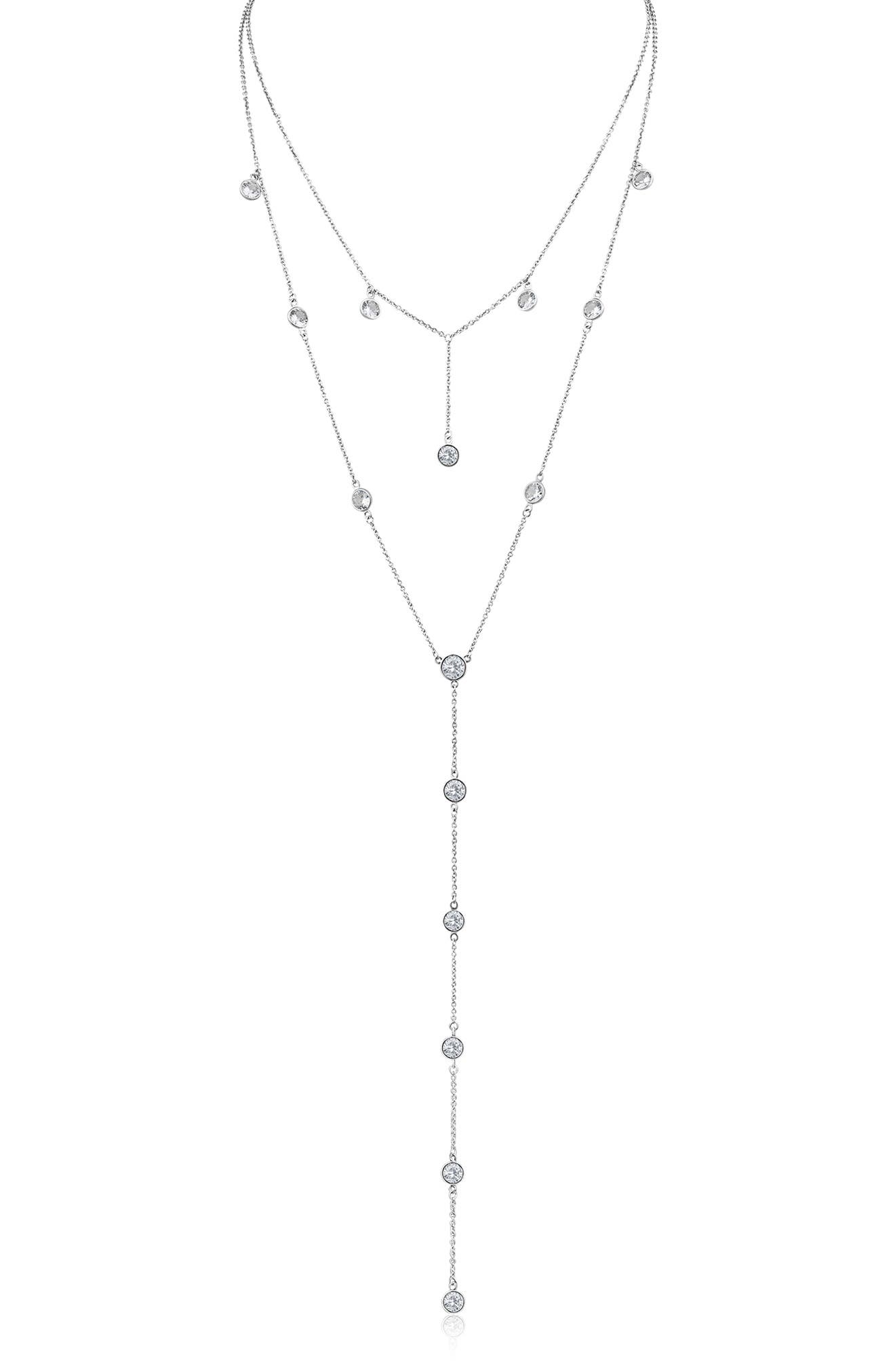CZ by Kenneth Jay Lane Cubic Zirconia Station Layered Y-Necklace