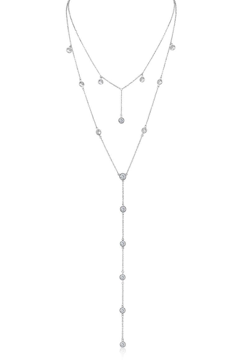 Cubic Zirconia Station Layered Y-Necklace, Main, color, SILVER