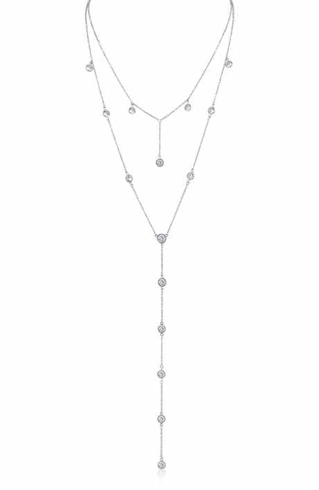 CZ by Kenneth Jay Lane Cubic Zirconia Station Layered Y-Necklace