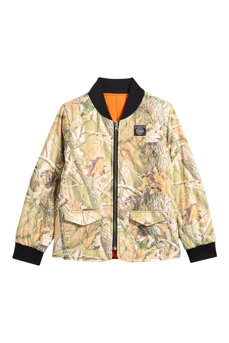 Kids' Wood Camo Reversible Bomber Jacket, Alternate, color, PERSIMMON
