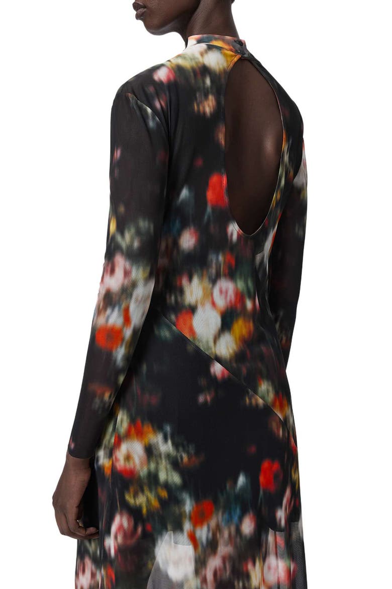 Gracie Floral Mesh Long Sleeve Midi Dress, Alternate, color, HAZED BLACK