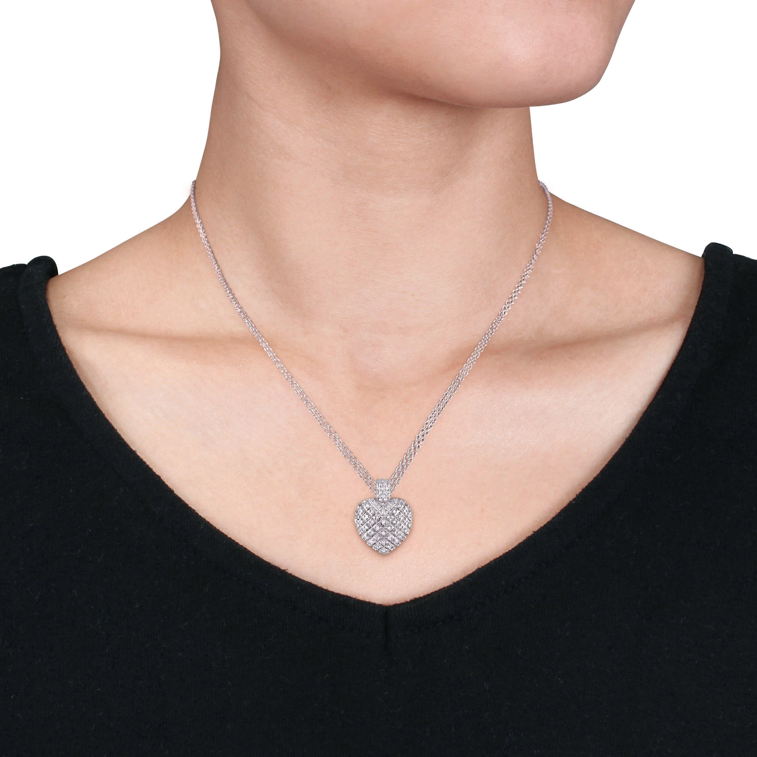 Julianna B. 1 Ctw Diamond Heart Necklace Triple Chain (Women) | Nordstrom